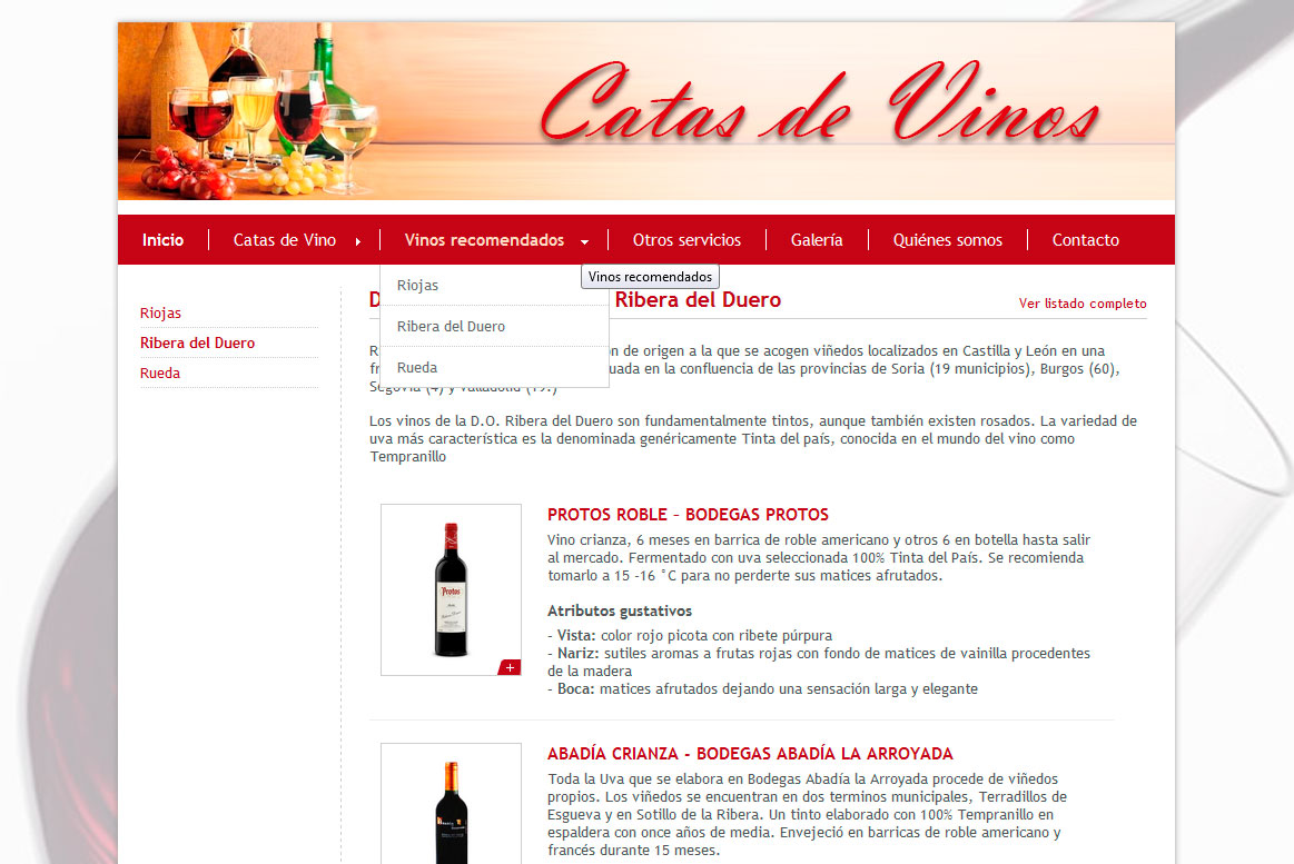 Catas de Vinos - Listado vinos