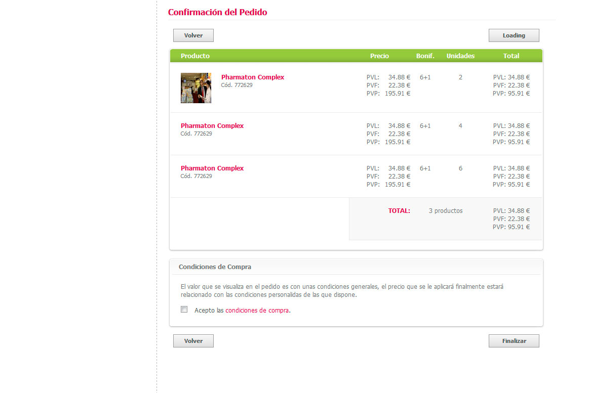 Cofares - Confirmación pedido